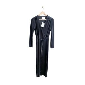 Charles Henry Maxi Dress Black Wraparound Pleated Tie Waist Women's M NWT